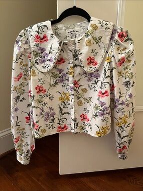 Meadows Organic Cotton Floral Blouse with Oversized Collar Size US 2